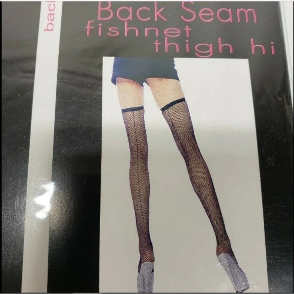 Thigh Hi Fishnet Stockings Back Seam White Nylon 5'-5'10 175 lbs. Music Legs